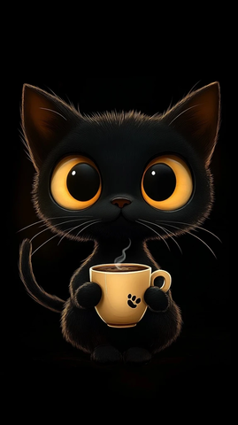 黑猫捧咖啡杯风格