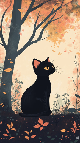 黑猫花园秋色壁纸