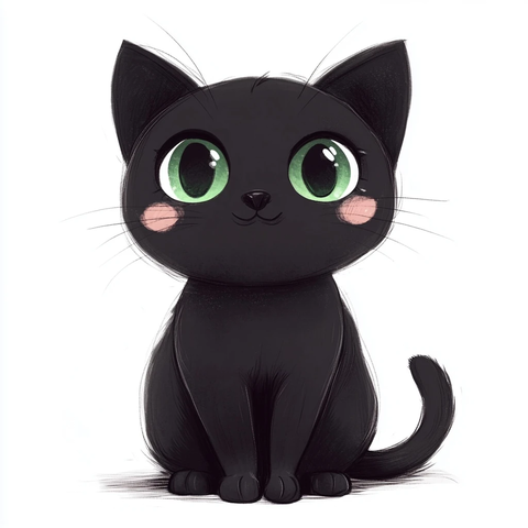 漫画风黑猫大头绿眼