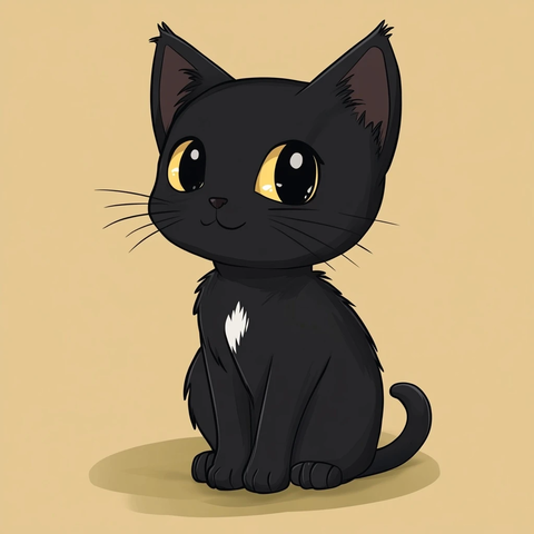 黑猫短毛白胸宠物插画