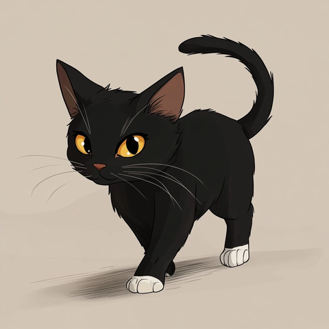 黑猫白爪卡通动漫风格