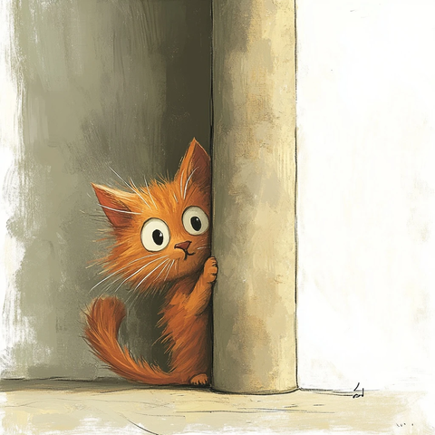 猫咪躲柱子后偷看尾巴露