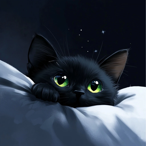 黑猫睡在毯子上