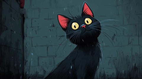 手绘卡通黑猫跳舞动画序列