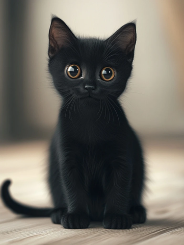 黑猫坐地板微笑看镜头