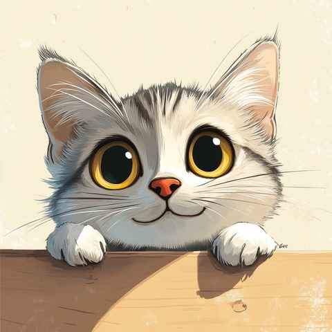 卡通猫微笑看向左上角