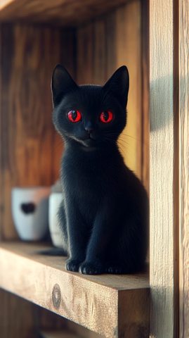 黑猫红眼坐架上