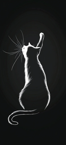 猫尾卷曲触墙剪影