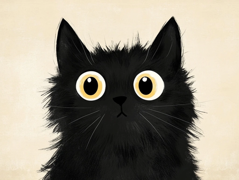 圆眼黑猫毛茸茸可爱插画