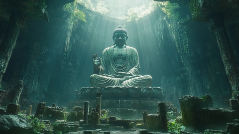 神秘洞穴中静谧庄严的佛像雕塑