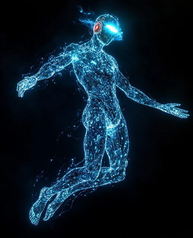 荧光机械天使浮空展开双臂