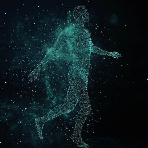 蓝绿粒子舞蹈人影