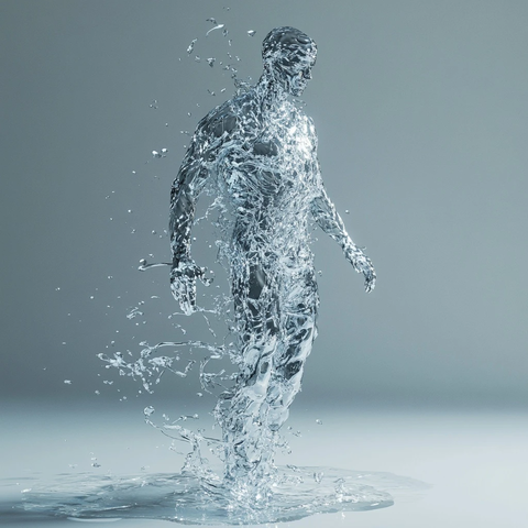 透明水人站立溅水