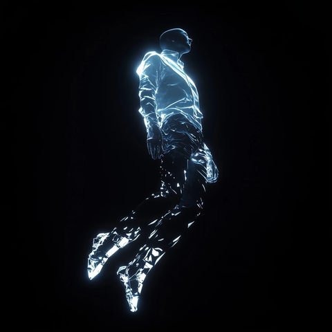 黑色剪影自由落体与蓝色光边