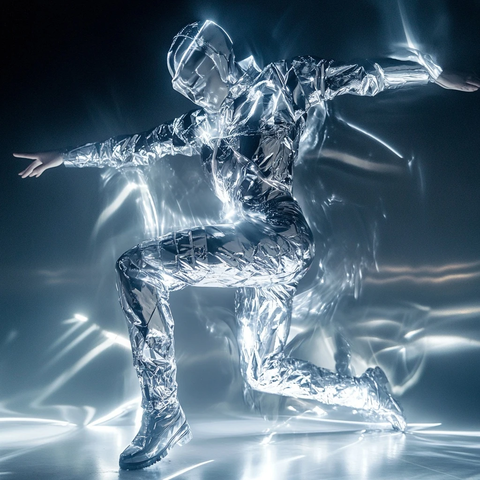 银色舞者与未来科技光影