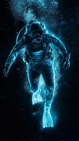 蓝色全息屏人物潜水面罩