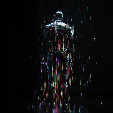 机器人彩色雨景背影