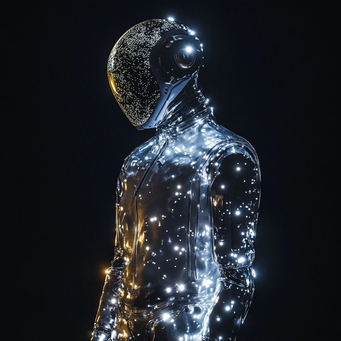 玻璃盔甲发光粒子全身像