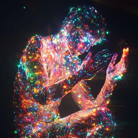 彩色人物照亮空旷道具世界