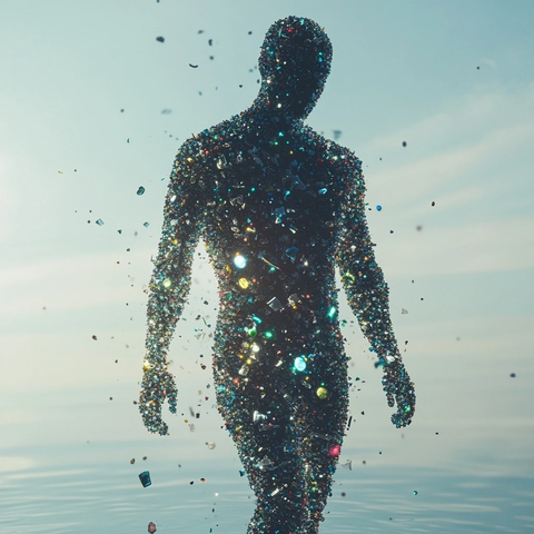人体轮廓与漂浮微塑料