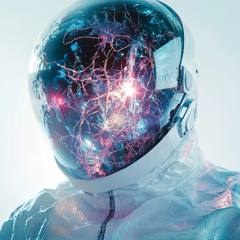 宇航员观察玻璃雕像内部