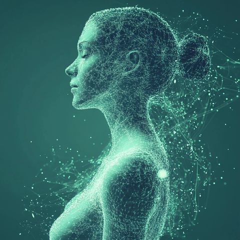 女性上半身光粒子扫描