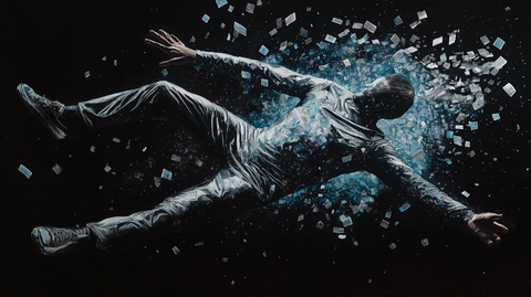 男子失重漂浮银蓝数据空间