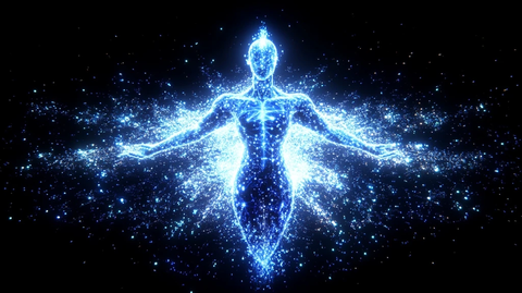 蓝色光粒子人体全息图