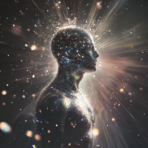 破碎玻璃人影光芒星空