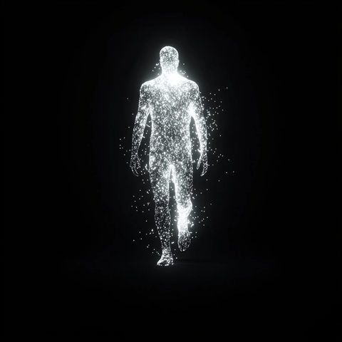 白色天体人物行走黑色背景