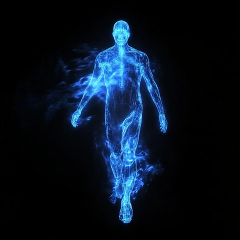 透明人身黑背景蓝光