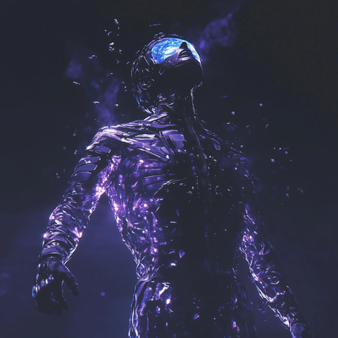 透明科幻人物与悬浮物体