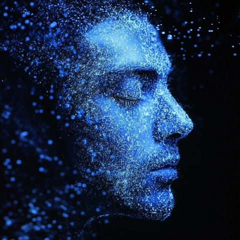 男子闭眼蓝色粒子图像