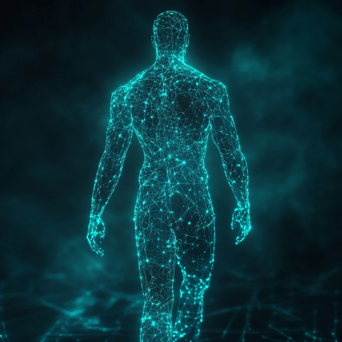 荧光蓝人体背部线条渲染