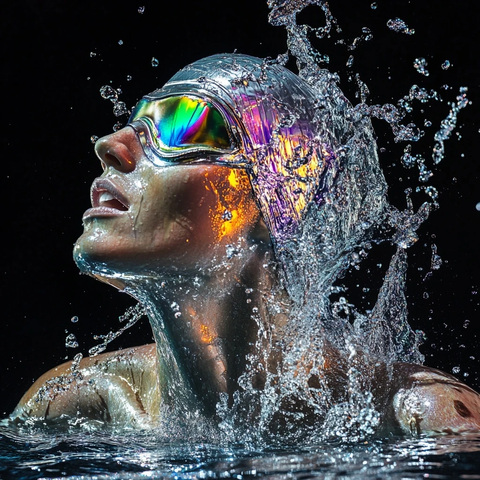 女泳者银像彩虹水花