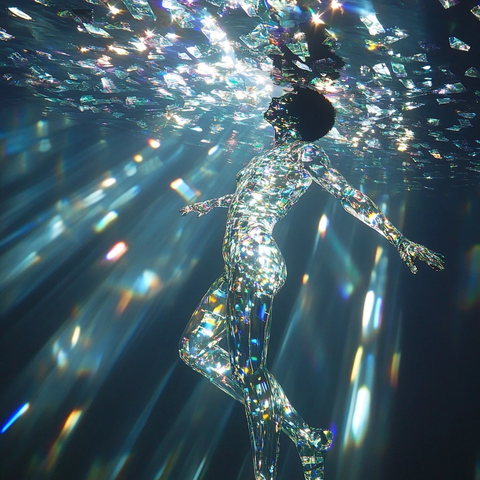 透明水人折射彩色光束