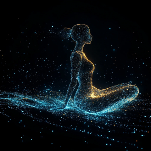 蓝色光粒子瑜伽女性轮廓