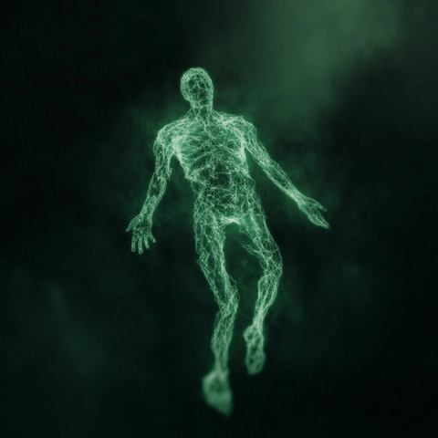 模糊人体悬浮绿色光源