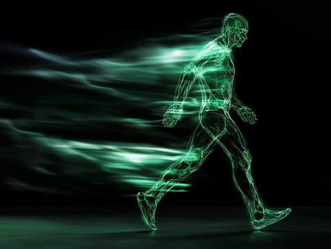 黑暗中绿色安卓人模糊轨迹