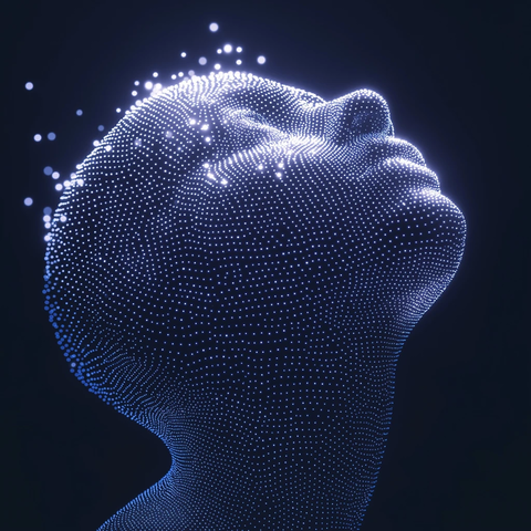 蓝色光点组成头像仰望