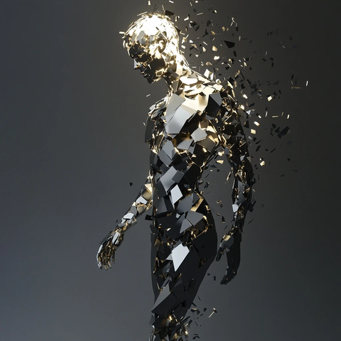 金属碎片人形漂浮虚空