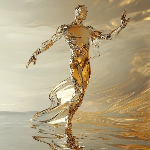 玻璃金身人像脚踏光明与黑暗