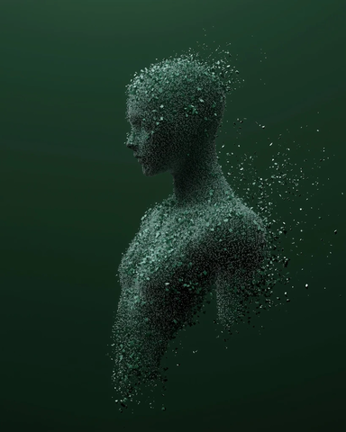 黑暗中破碎的绿色人体