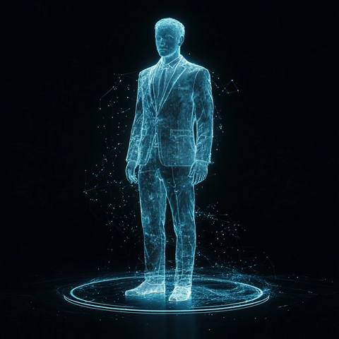 全息投影西装男站立玻璃背景