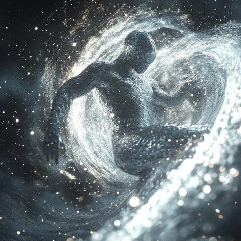 银色冲浪者光影波纹环绕