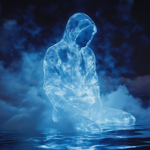 蓝光人影云雾水池