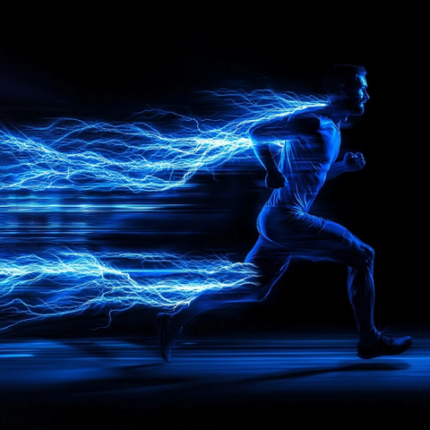 男子快速奔跑蓝色闪电