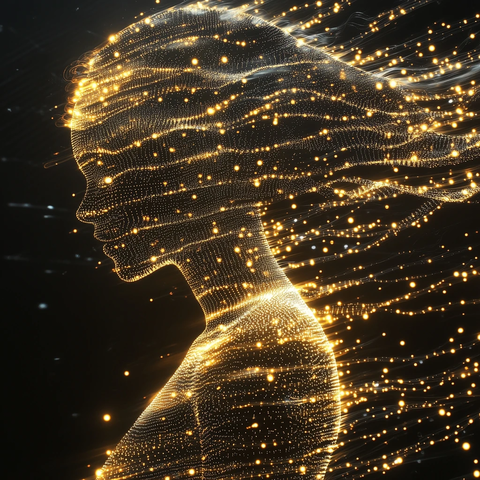 银黑光影中的黄点人像