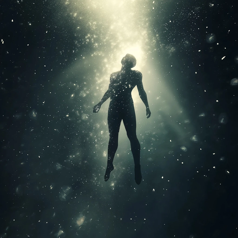 人影升空化作光粒宇宙背景