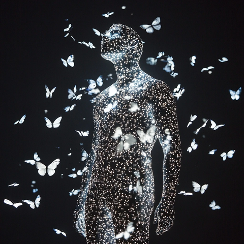 足球选手巨型雕像蝴蝶灯光